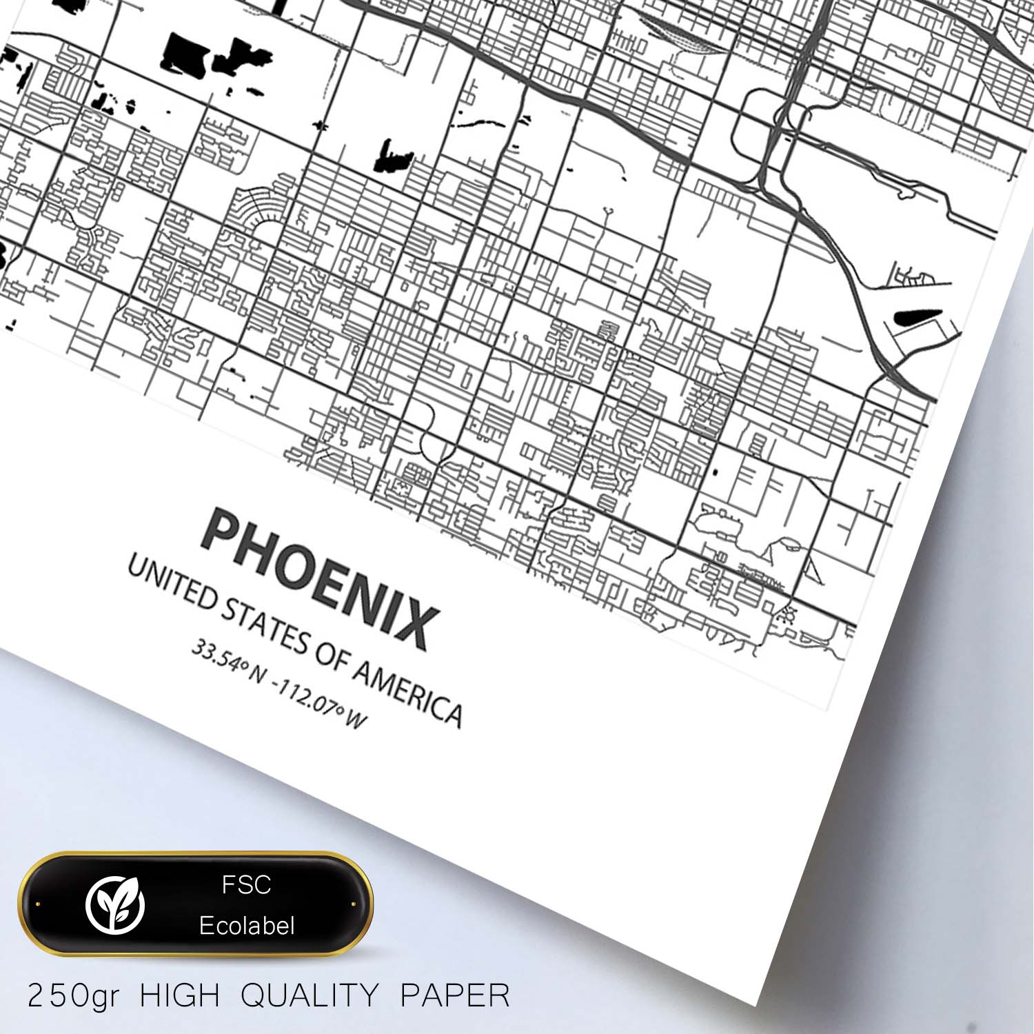 Poster con mapa de Phoenix - USA. Láminas de ciudades de Estados Unidos con mares y ríos en color negro.-Artwork-Nacnic-Nacnic Estudio SL