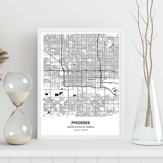Poster con mapa de Phoenix - USA. Láminas de ciudades de Estados Unidos con mares y ríos en color negro.-Artwork-Nacnic-Nacnic Estudio SL