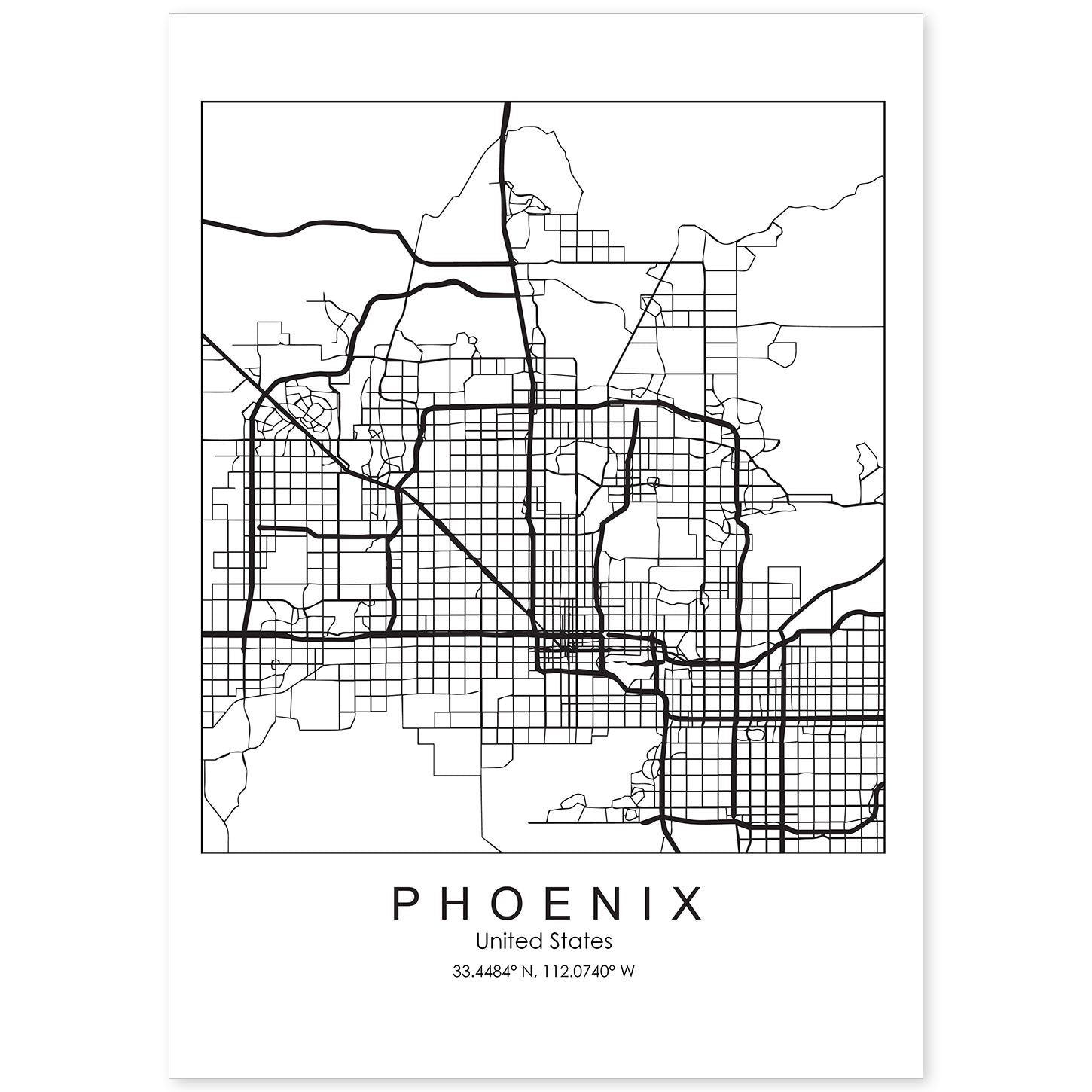 Poster con mapa de Phoenix. Lámina de Estados Unidos, con imágenes de mapas y carreteras-Artwork-Nacnic-A4-Sin marco-Nacnic Estudio SL