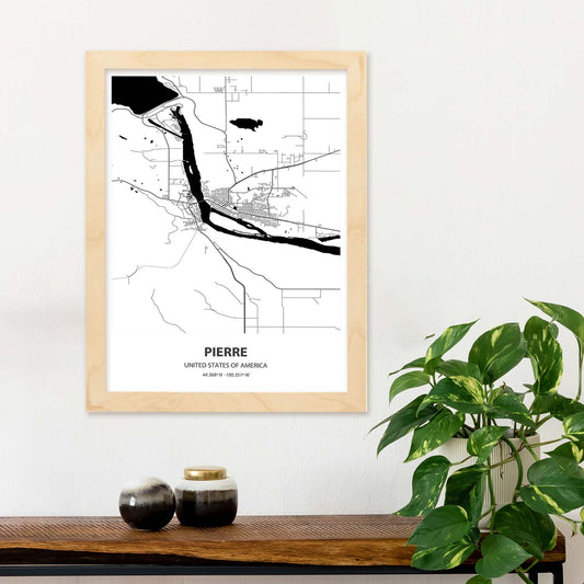 Poster con mapa de Pierre - USA. Láminas de ciudades de Estados Unidos con mares y ríos en color negro.-Artwork-Nacnic-Nacnic Estudio SL