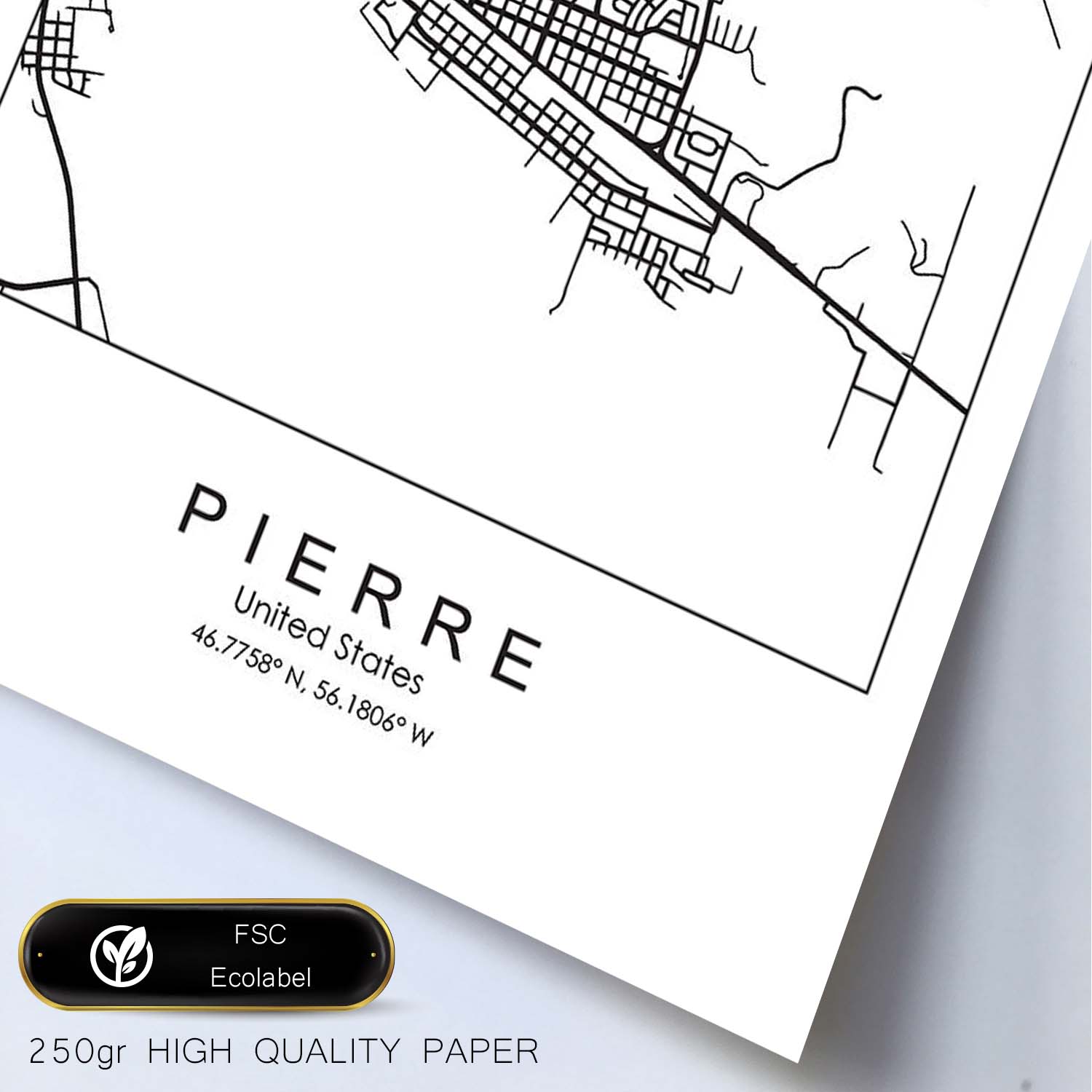 Poster con mapa de Pierre. Lámina de Estados Unidos, con imágenes de mapas y carreteras-Artwork-Nacnic-Nacnic Estudio SL
