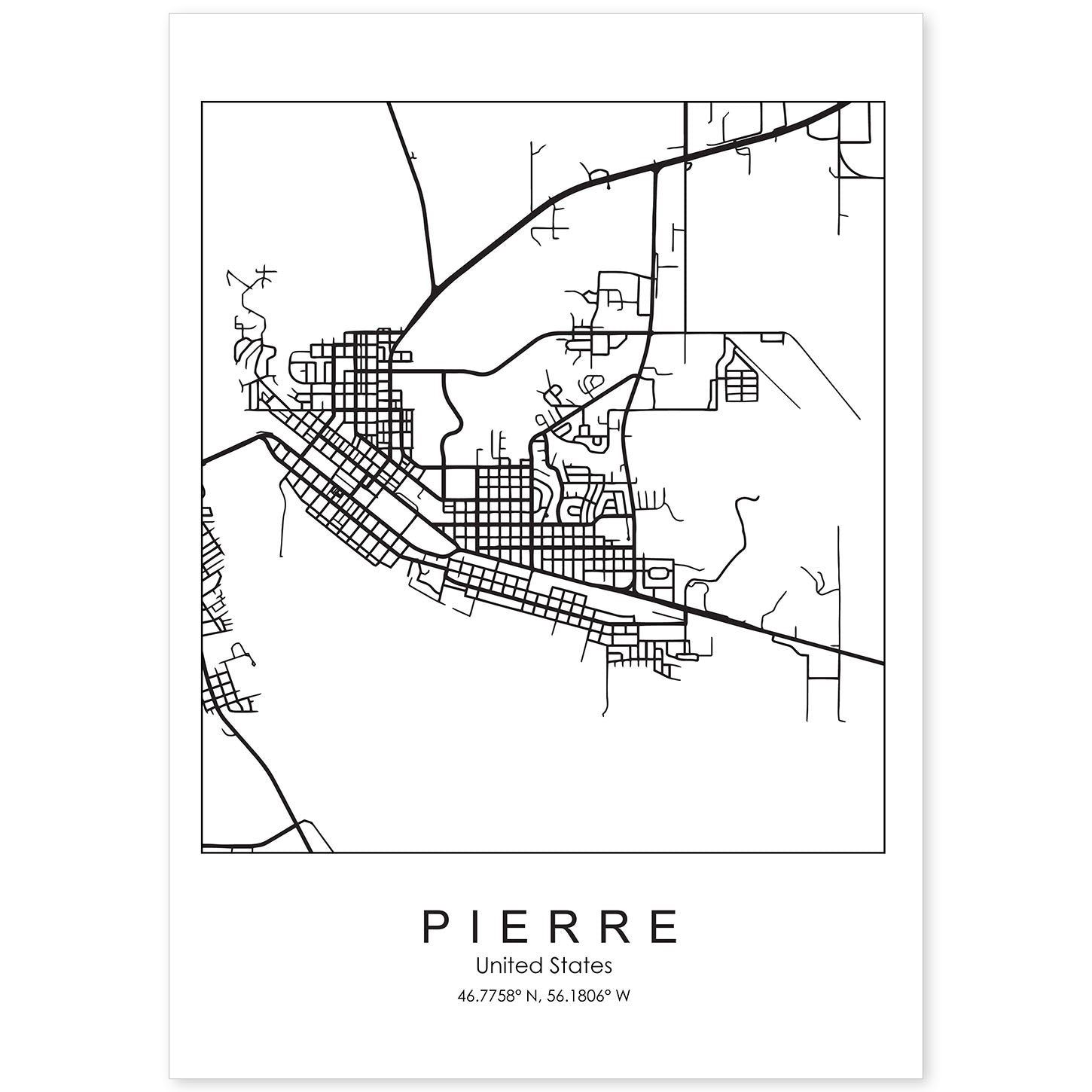 Poster con mapa de Pierre. Lámina de Estados Unidos, con imágenes de mapas y carreteras-Artwork-Nacnic-A4-Sin marco-Nacnic Estudio SL