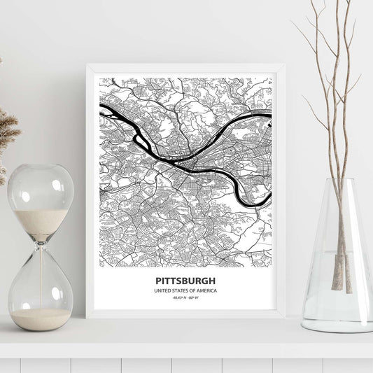 Poster con mapa de Pittsburgh - USA. Láminas de ciudades de Estados Unidos con mares y ríos en color negro.-Artwork-Nacnic-Nacnic Estudio SL