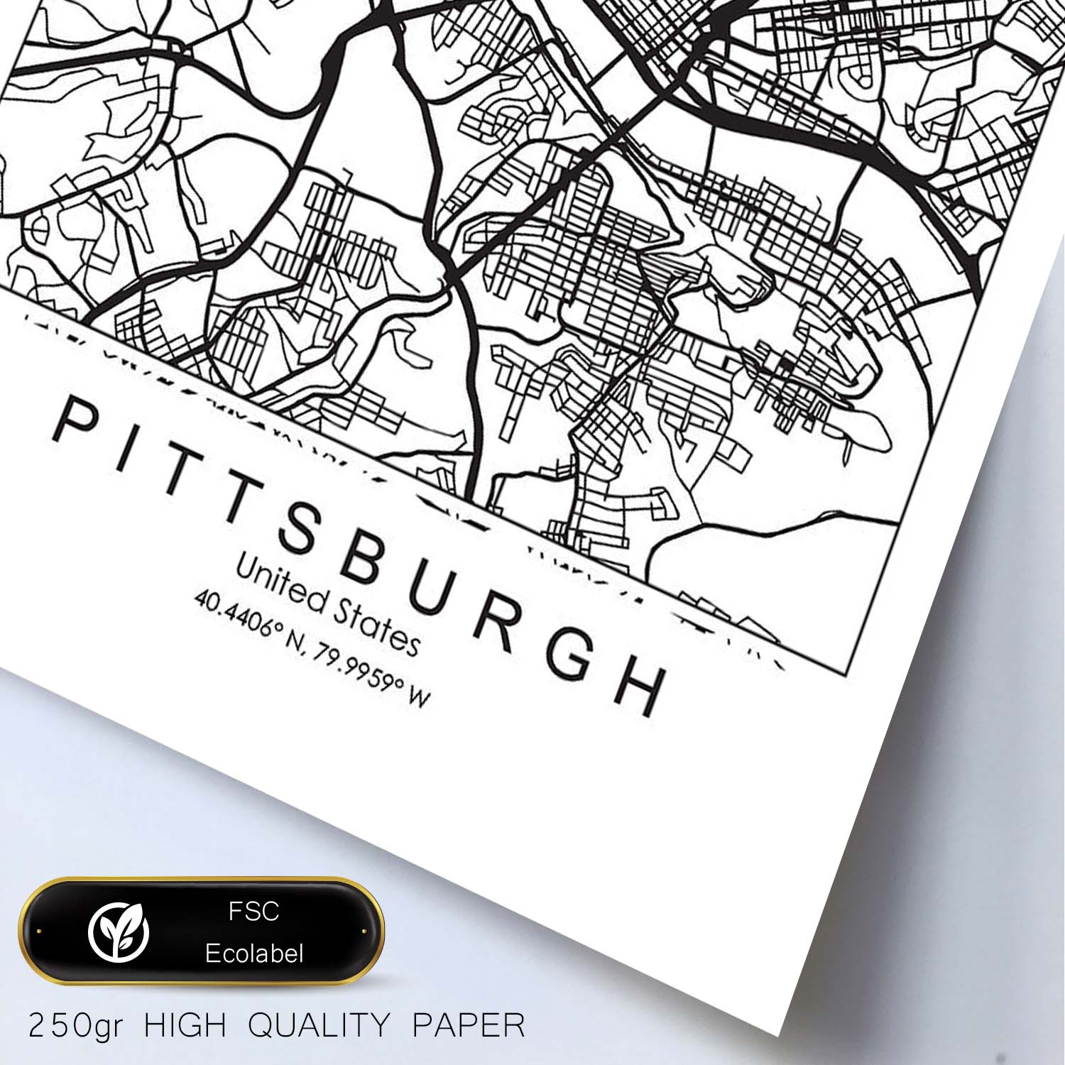 Poster con mapa de Pittsburgh. Lámina de Estados Unidos, con imágenes de mapas y carreteras-Artwork-Nacnic-Nacnic Estudio SL