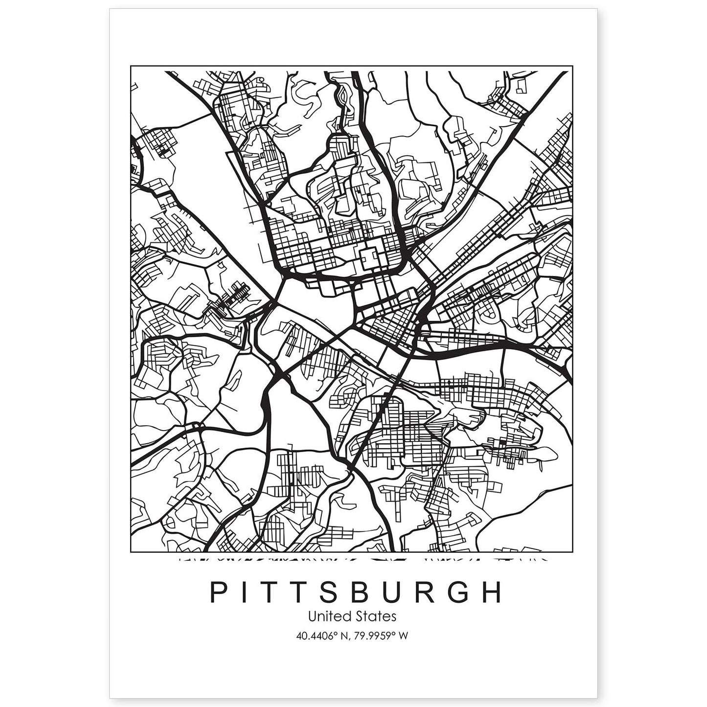 Poster con mapa de Pittsburgh. Lámina de Estados Unidos, con imágenes de mapas y carreteras-Artwork-Nacnic-A4-Sin marco-Nacnic Estudio SL