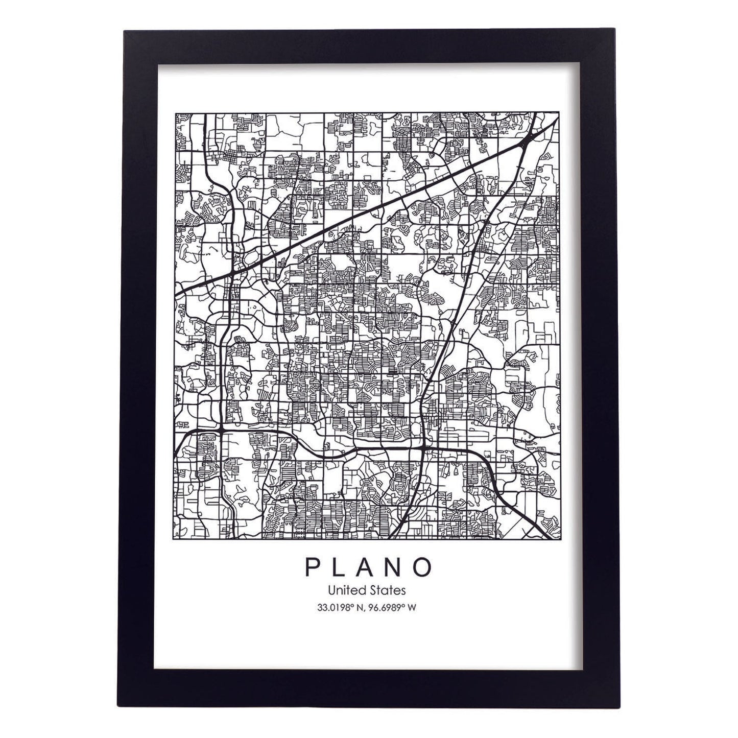 Poster con mapa de Plano. Lámina de Estados Unidos, con imágenes de mapas y carreteras-Artwork-Nacnic-A3-Marco Negro-Nacnic Estudio SL