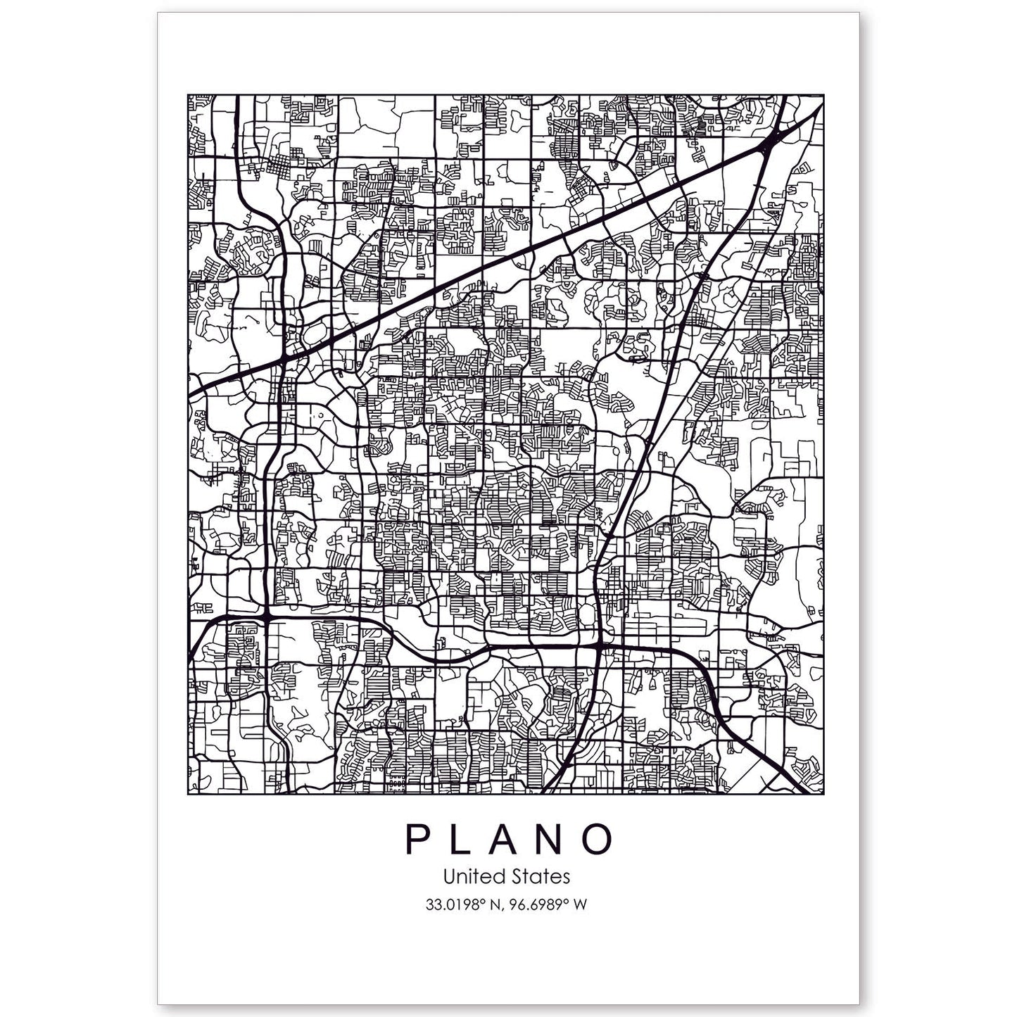 Poster con mapa de Plano. Lámina de Estados Unidos, con imágenes de mapas y carreteras-Artwork-Nacnic-A4-Sin marco-Nacnic Estudio SL