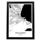 Poster con mapa de Port Elizabeth - Sudáfrica. Láminas de ciudades de África con mares y ríos en color negro.-Artwork-Nacnic-A3-Marco Negro-Nacnic Estudio SL