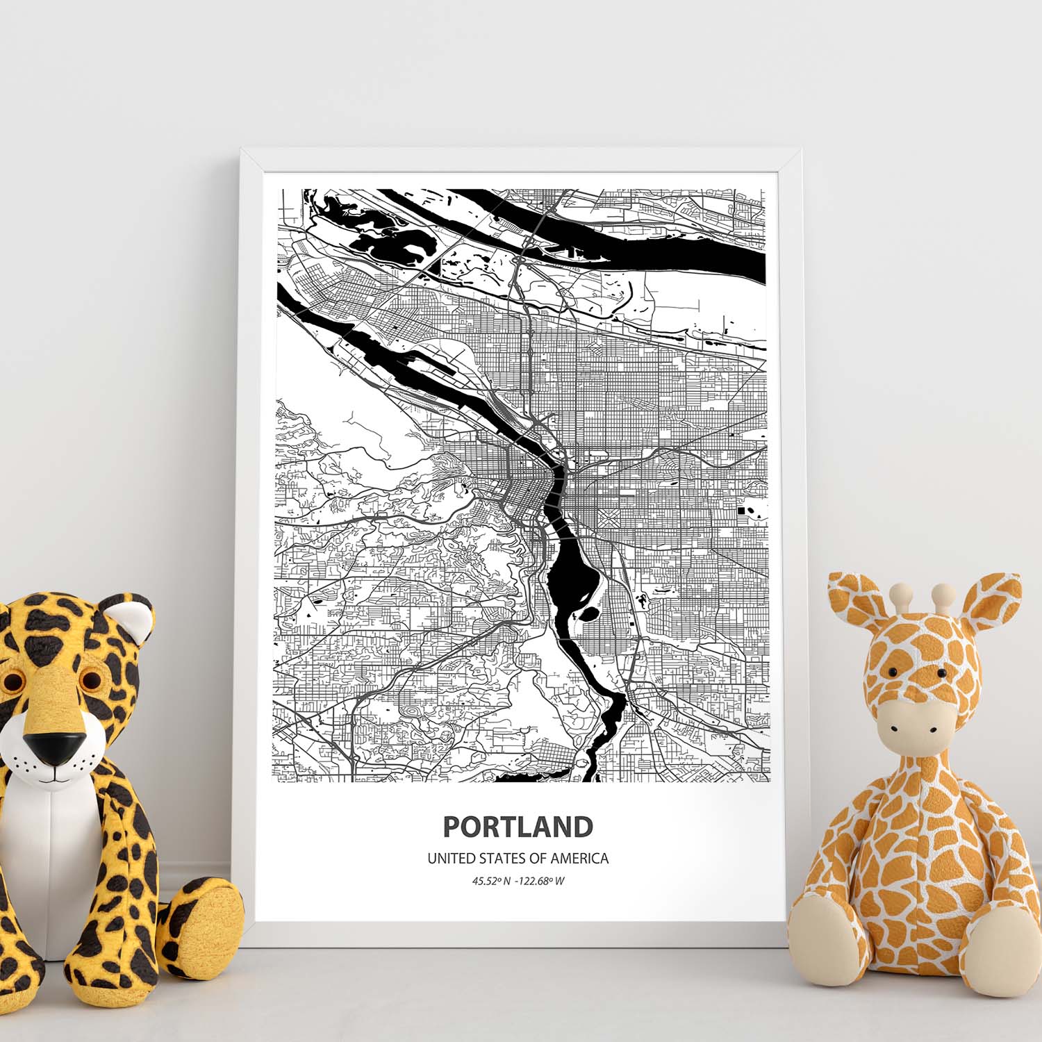 Poster con mapa de Portland - USA. Láminas de ciudades de Estados Unidos con mares y ríos en color negro.-Artwork-Nacnic-Nacnic Estudio SL
