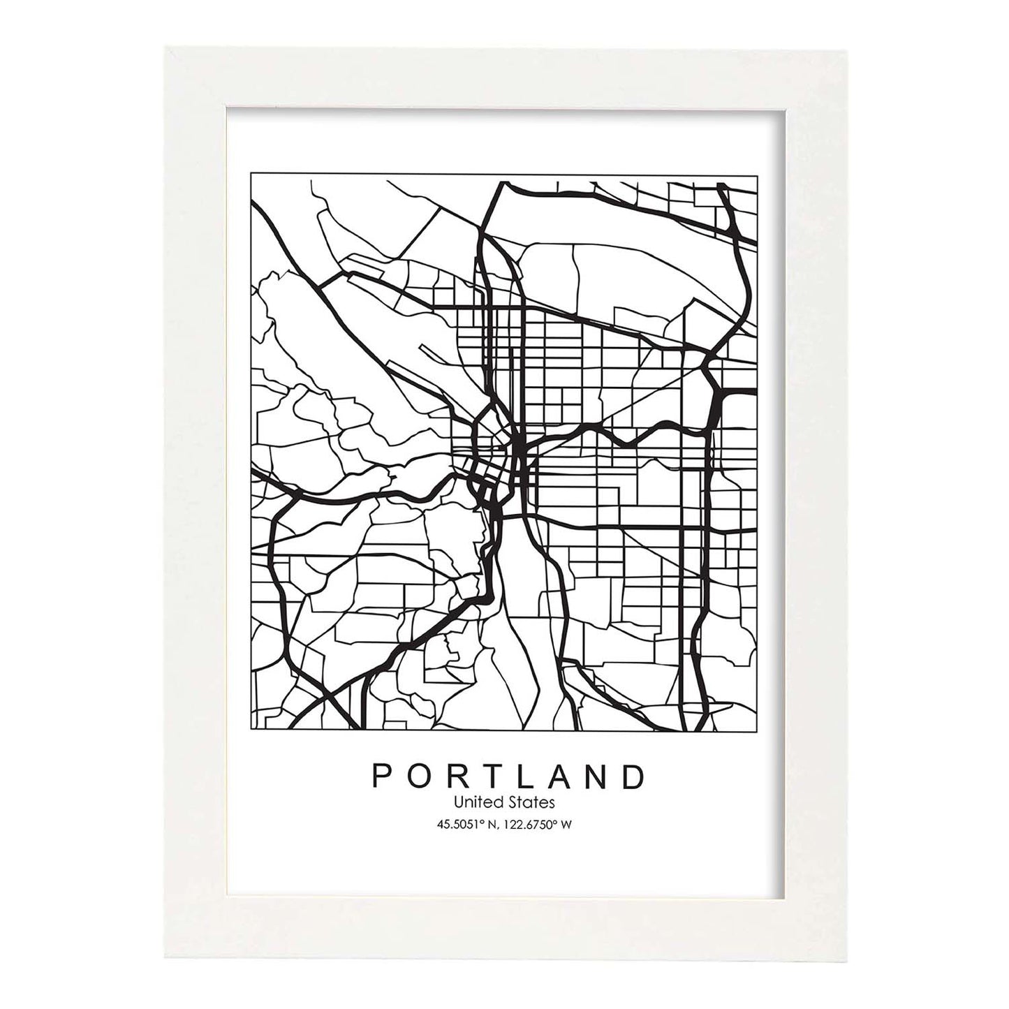 Poster con mapa de Portland. Lámina de Estados Unidos, con imágenes de mapas y carreteras-Artwork-Nacnic-A3-Marco Blanco-Nacnic Estudio SL