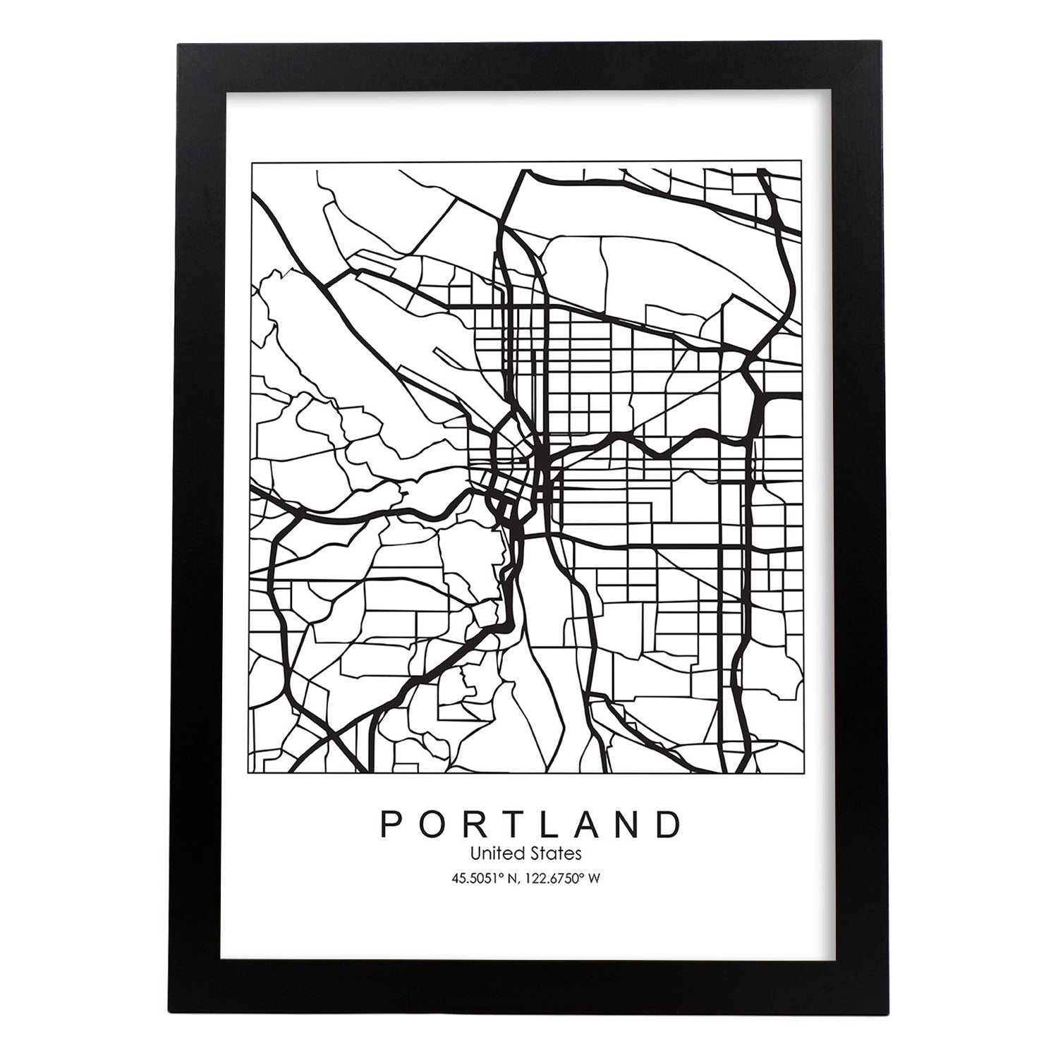 Poster con mapa de Portland. Lámina de Estados Unidos, con imágenes de mapas y carreteras-Artwork-Nacnic-A3-Marco Negro-Nacnic Estudio SL