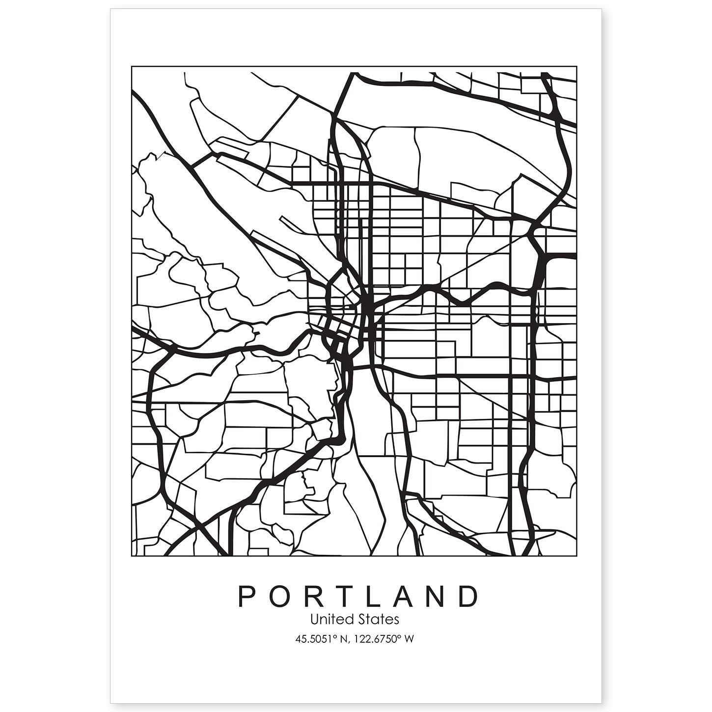 Poster con mapa de Portland. Lámina de Estados Unidos, con imágenes de mapas y carreteras-Artwork-Nacnic-A4-Sin marco-Nacnic Estudio SL