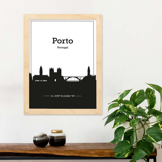 Poster con mapa de Porto - Portugal. Láminas con Skyline de ciudades de Europa con sombra negra.-Artwork-Nacnic-Nacnic Estudio SL