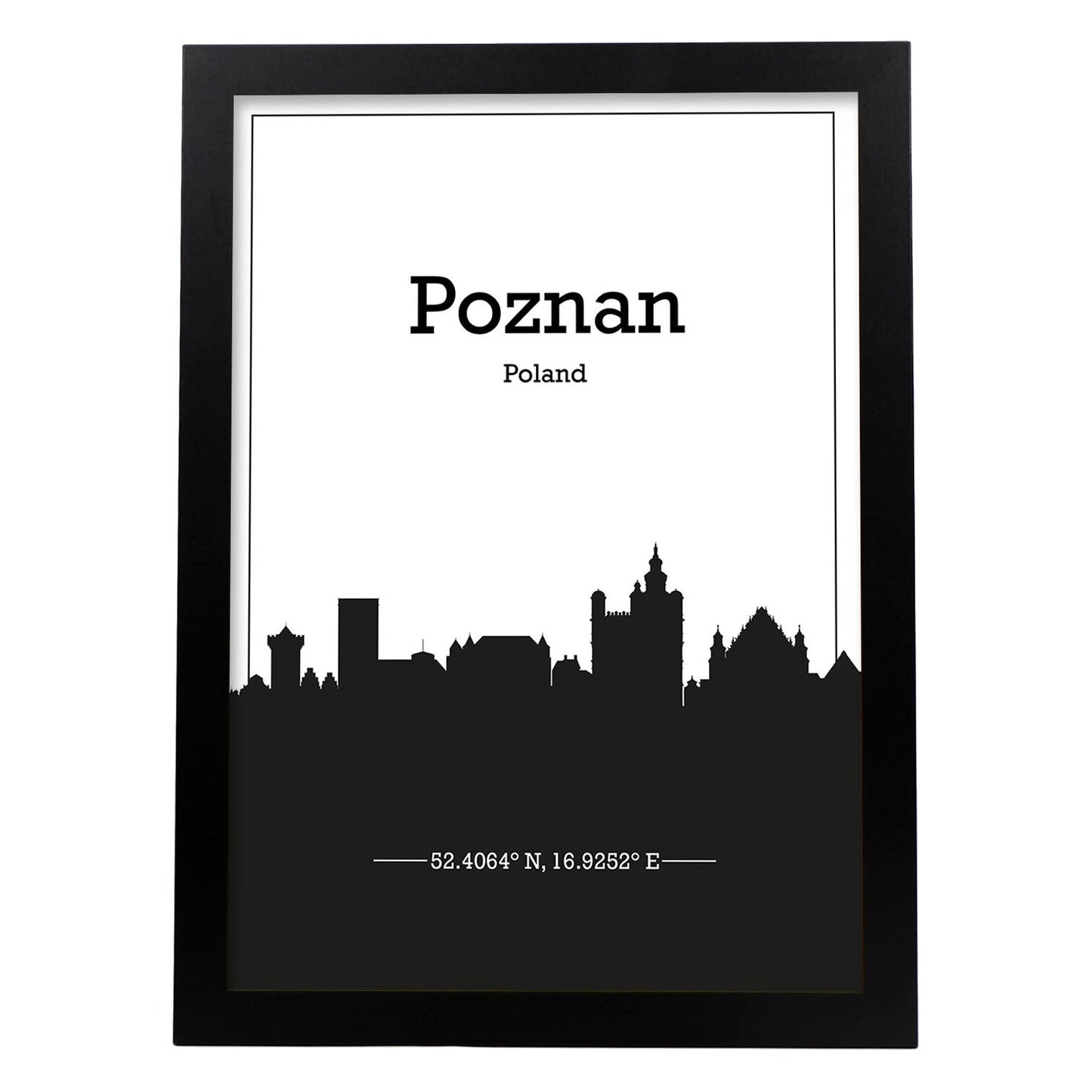 Poster con mapa de Poznan - Polonia. Láminas con Skyline de ciudades de Europa con sombra negra.-Artwork-Nacnic-A3-Marco Negro-Nacnic Estudio SL