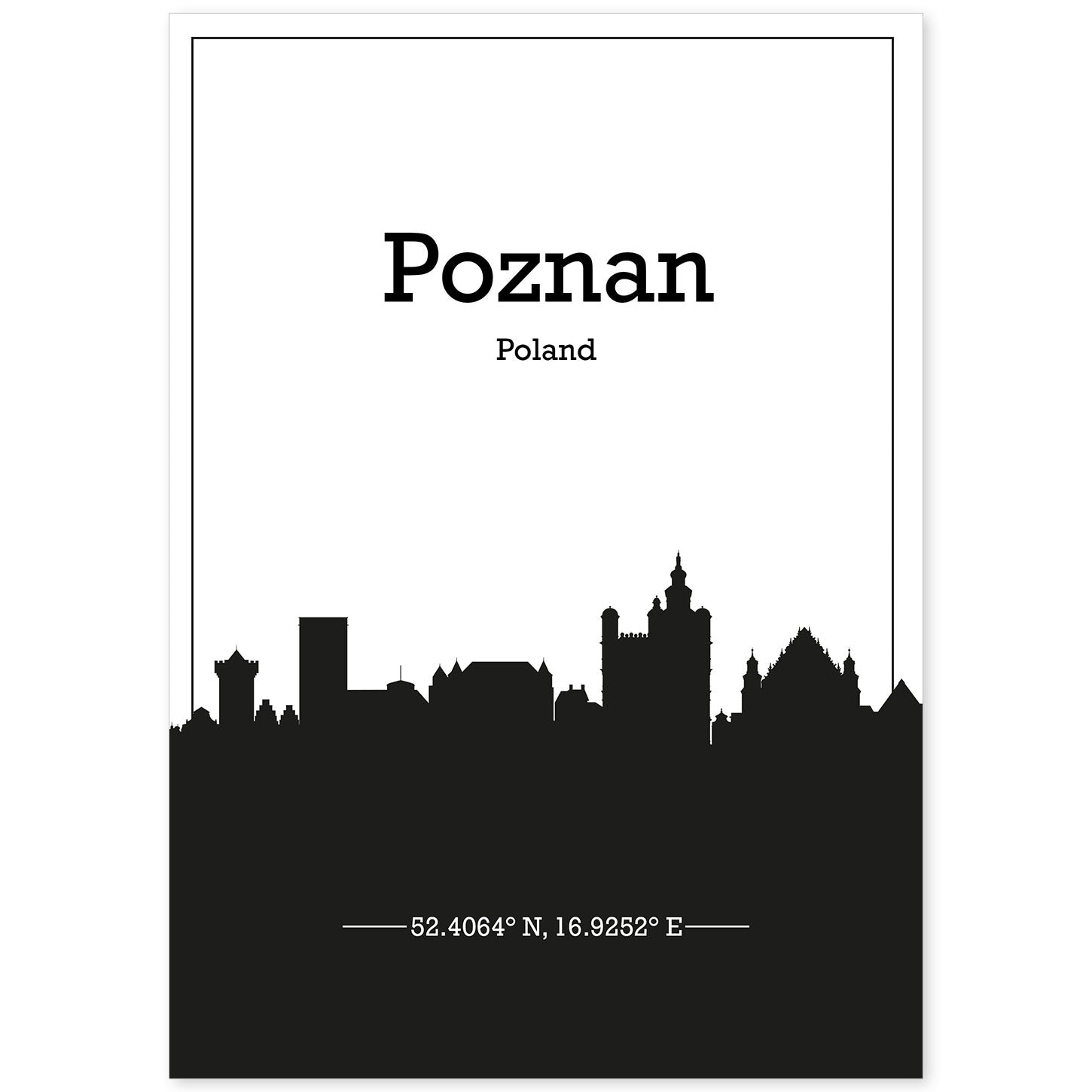 Poster con mapa de Poznan - Polonia. Láminas con Skyline de ciudades de Europa con sombra negra.-Artwork-Nacnic-A4-Sin marco-Nacnic Estudio SL