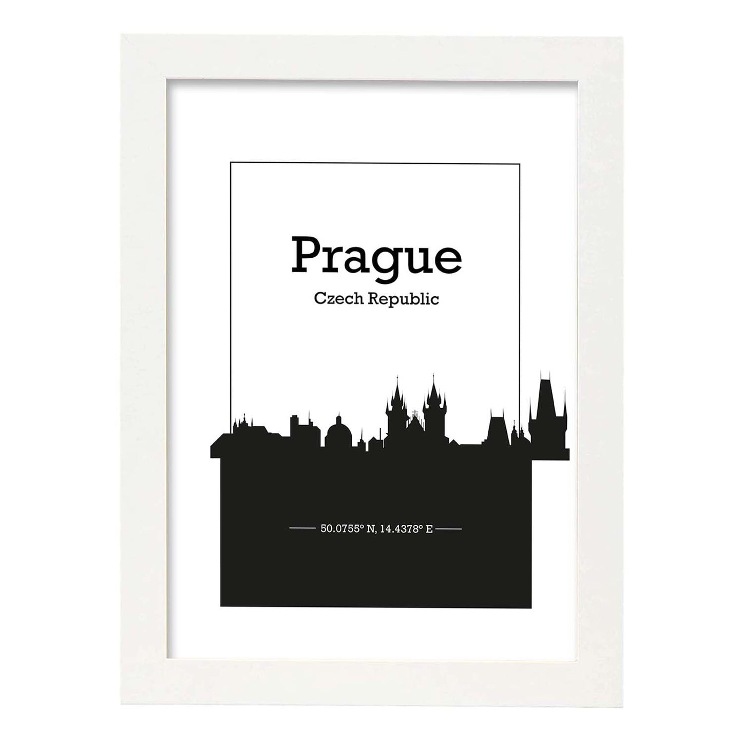 Poster con mapa de Prague - Republica Checa. Láminas con Skyline de ciudades de Europa con sombra negra.-Artwork-Nacnic-A3-Marco Blanco-Nacnic Estudio SL