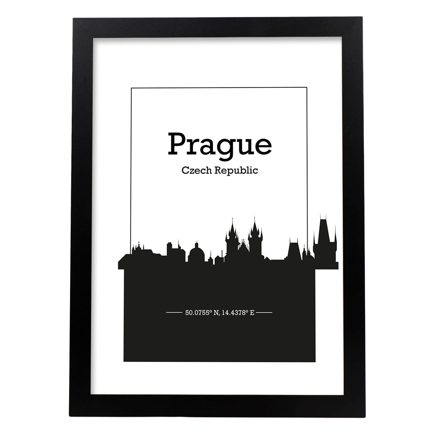 Poster con mapa de Prague - Republica Checa. Láminas con Skyline de ciudades de Europa con sombra negra.-Artwork-Nacnic-A3-Marco Negro-Nacnic Estudio SL