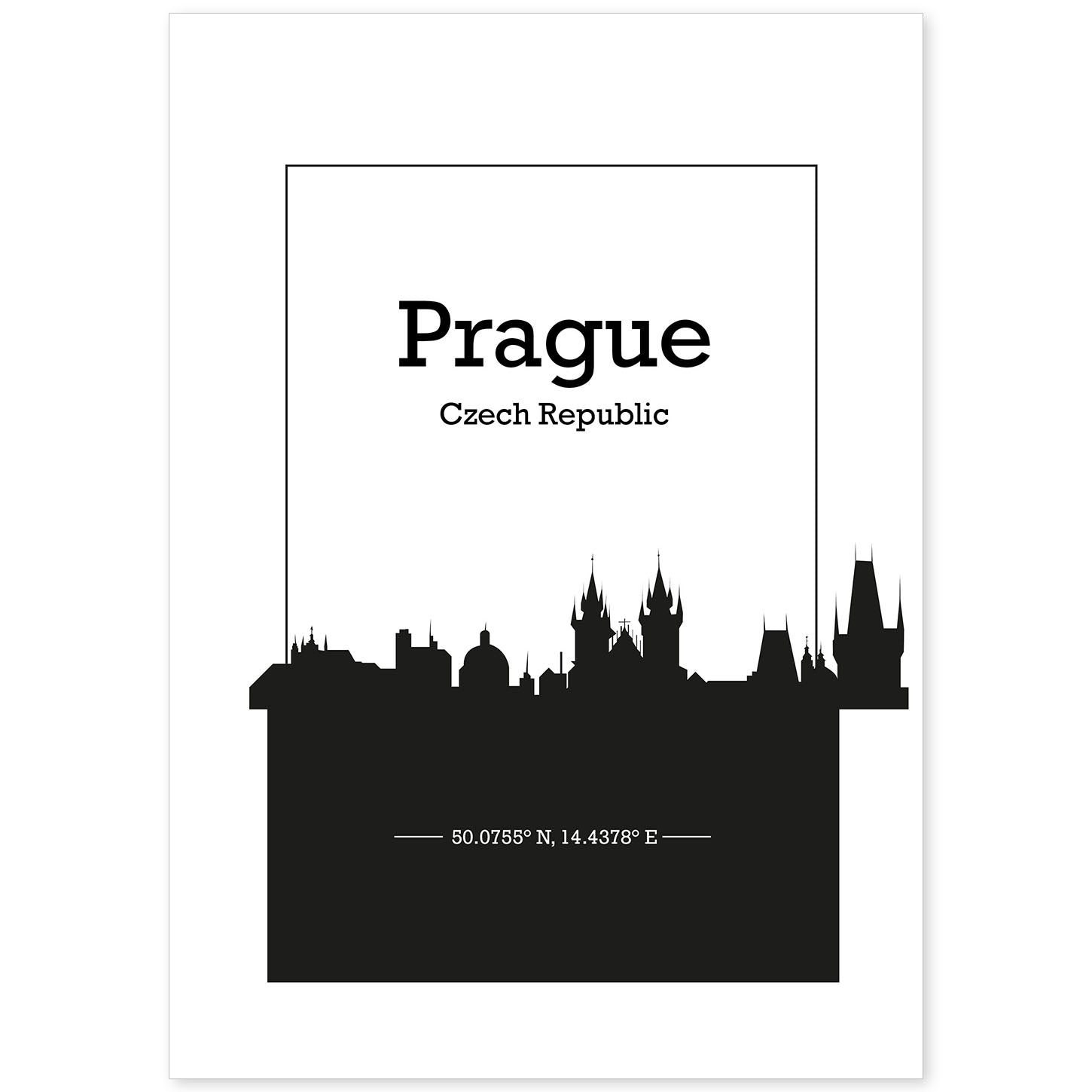 Poster con mapa de Prague - Republica Checa. Láminas con Skyline de ciudades de Europa con sombra negra.-Artwork-Nacnic-A4-Sin marco-Nacnic Estudio SL