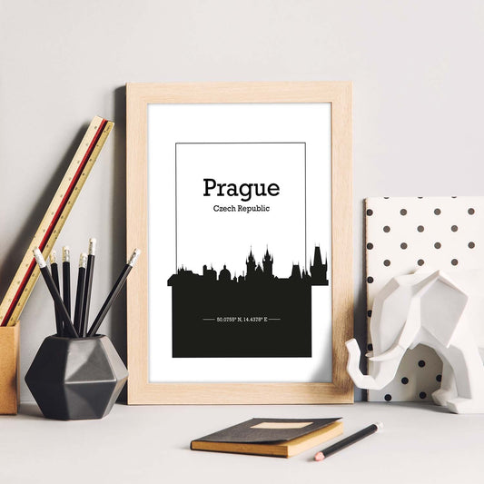 Poster con mapa de Prague - Republica Checa. Láminas con Skyline de ciudades de Europa con sombra negra.-Artwork-Nacnic-Nacnic Estudio SL