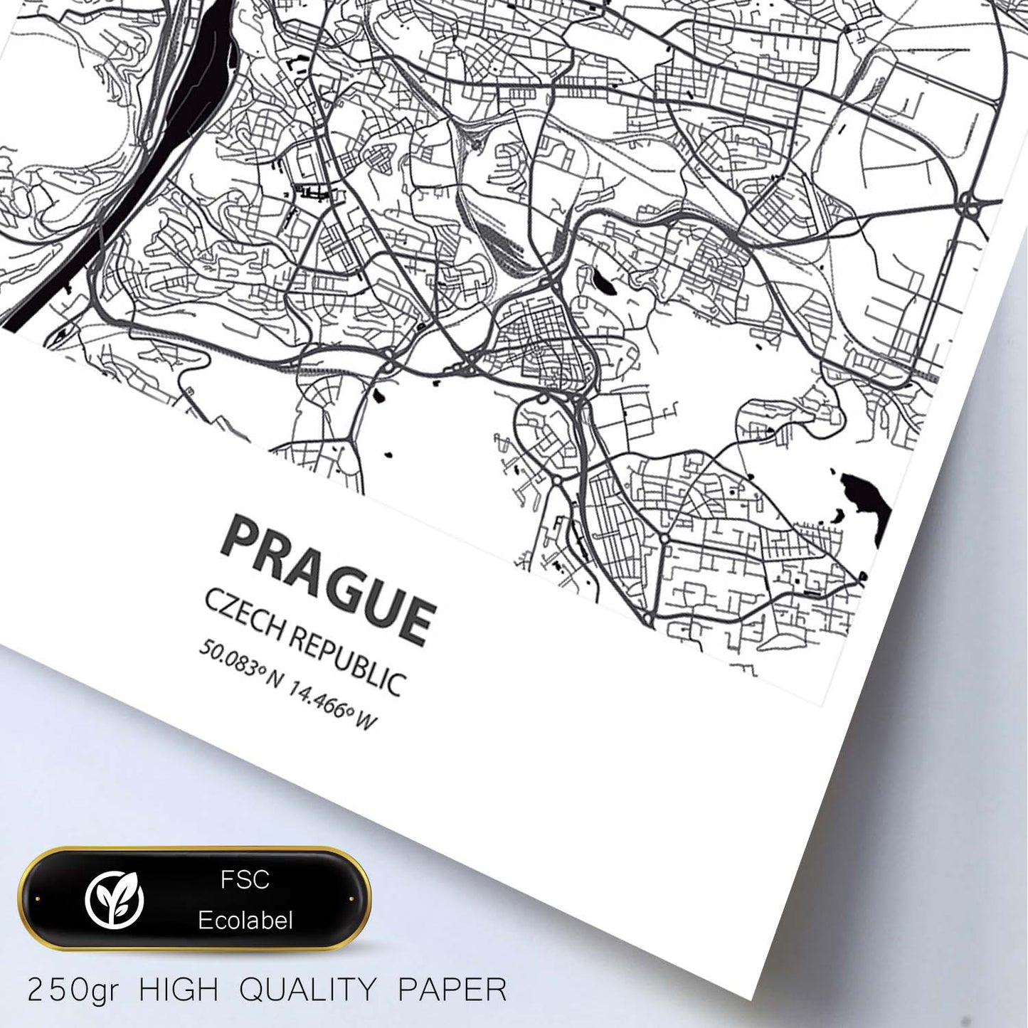 Poster con mapa de Prague - Republica Checa. Láminas de ciudades de Europa con mares y ríos en color negro.-Artwork-Nacnic-Nacnic Estudio SL