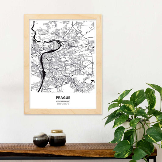 Poster con mapa de Prague - Republica Checa. Láminas de ciudades de Europa con mares y ríos en color negro.-Artwork-Nacnic-Nacnic Estudio SL