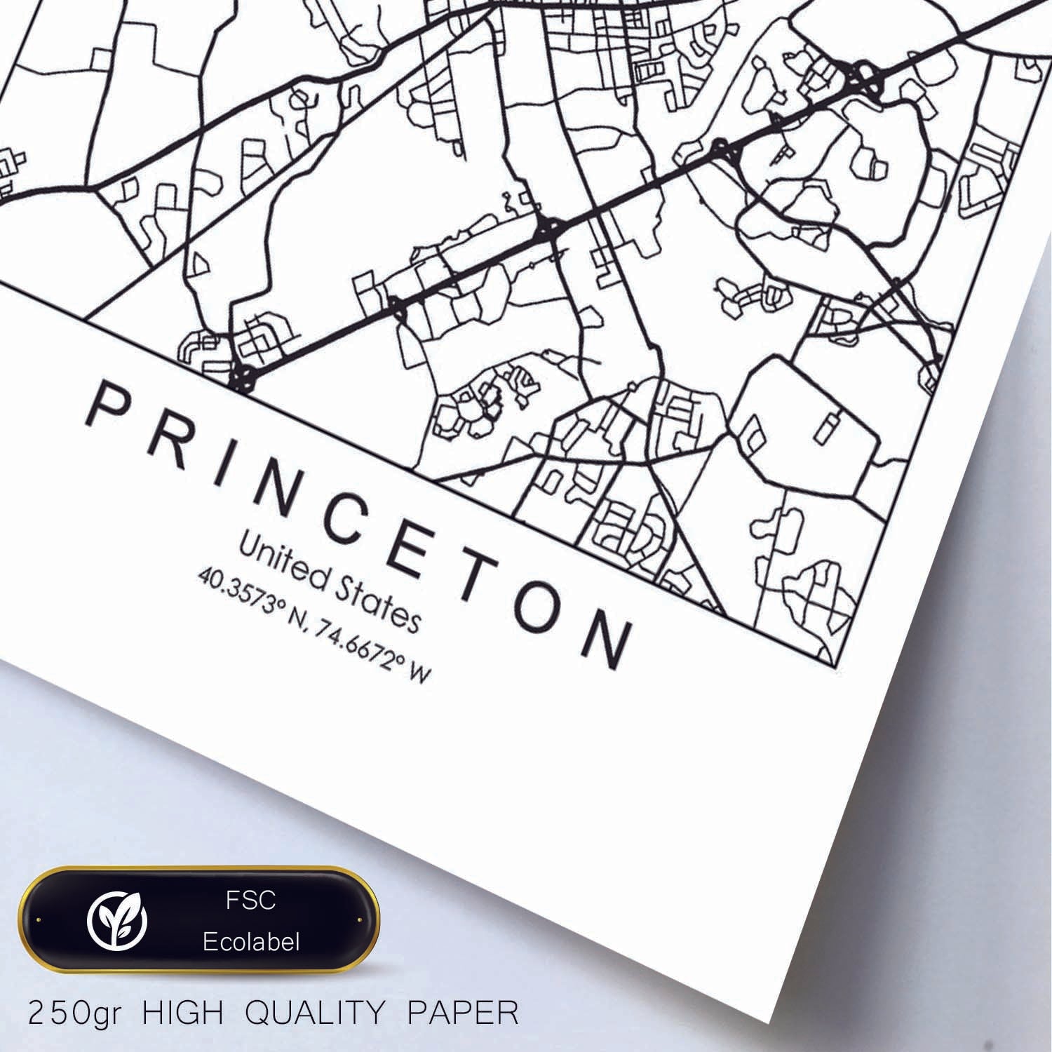 Poster con mapa de Princeton. Lámina de Estados Unidos, con imágenes de mapas y carreteras-Artwork-Nacnic-Nacnic Estudio SL