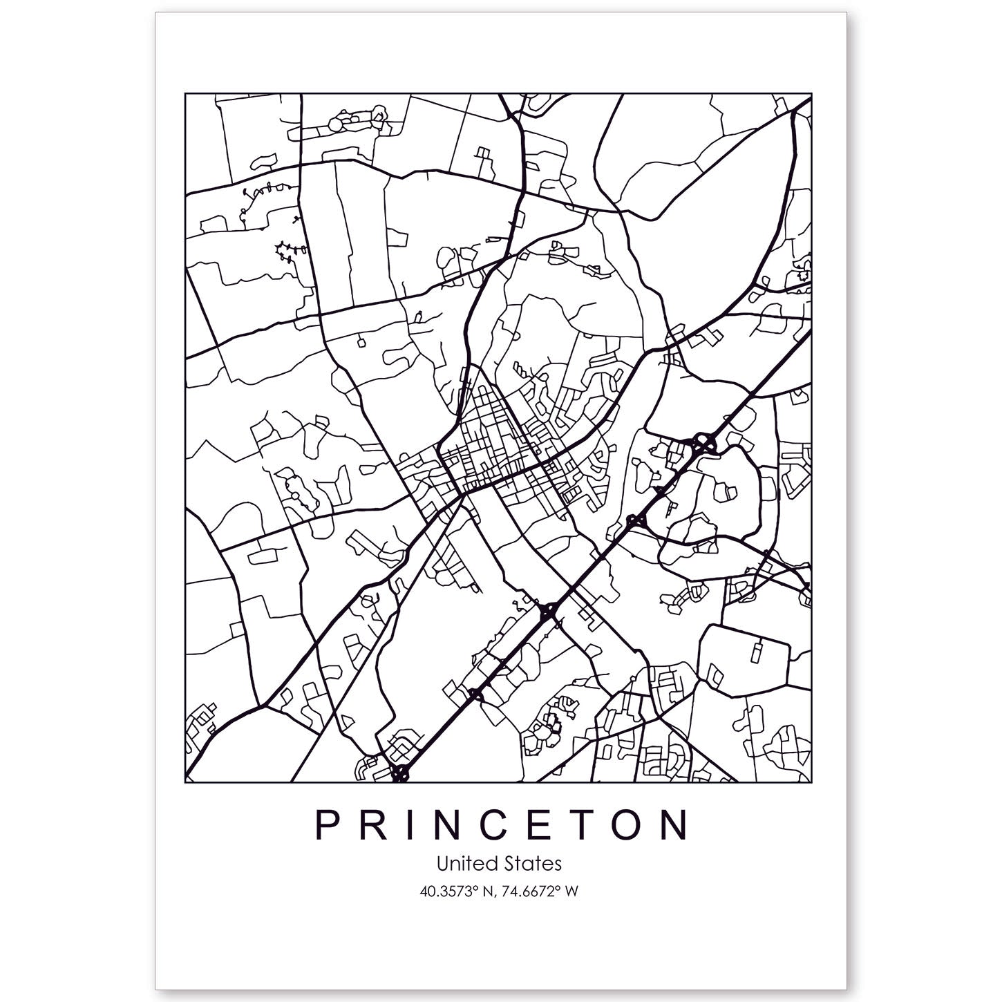 Poster con mapa de Princeton. Lámina de Estados Unidos, con imágenes de mapas y carreteras-Artwork-Nacnic-A4-Sin marco-Nacnic Estudio SL