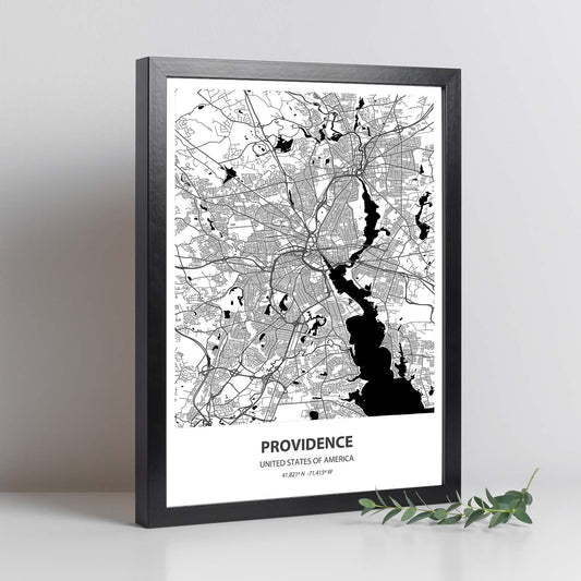 Poster con mapa de Providence - USA. Láminas de ciudades de Estados Unidos con mares y ríos en color negro.-Artwork-Nacnic-Nacnic Estudio SL