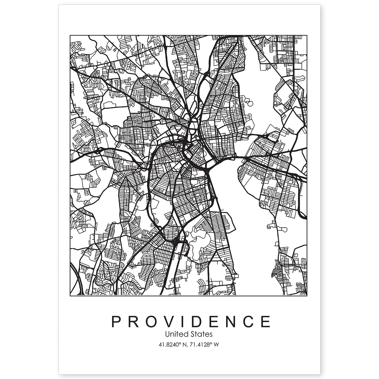 Poster con mapa de Providence. Lámina de Estados Unidos, con imágenes de mapas y carreteras-Artwork-Nacnic-A4-Sin marco-Nacnic Estudio SL