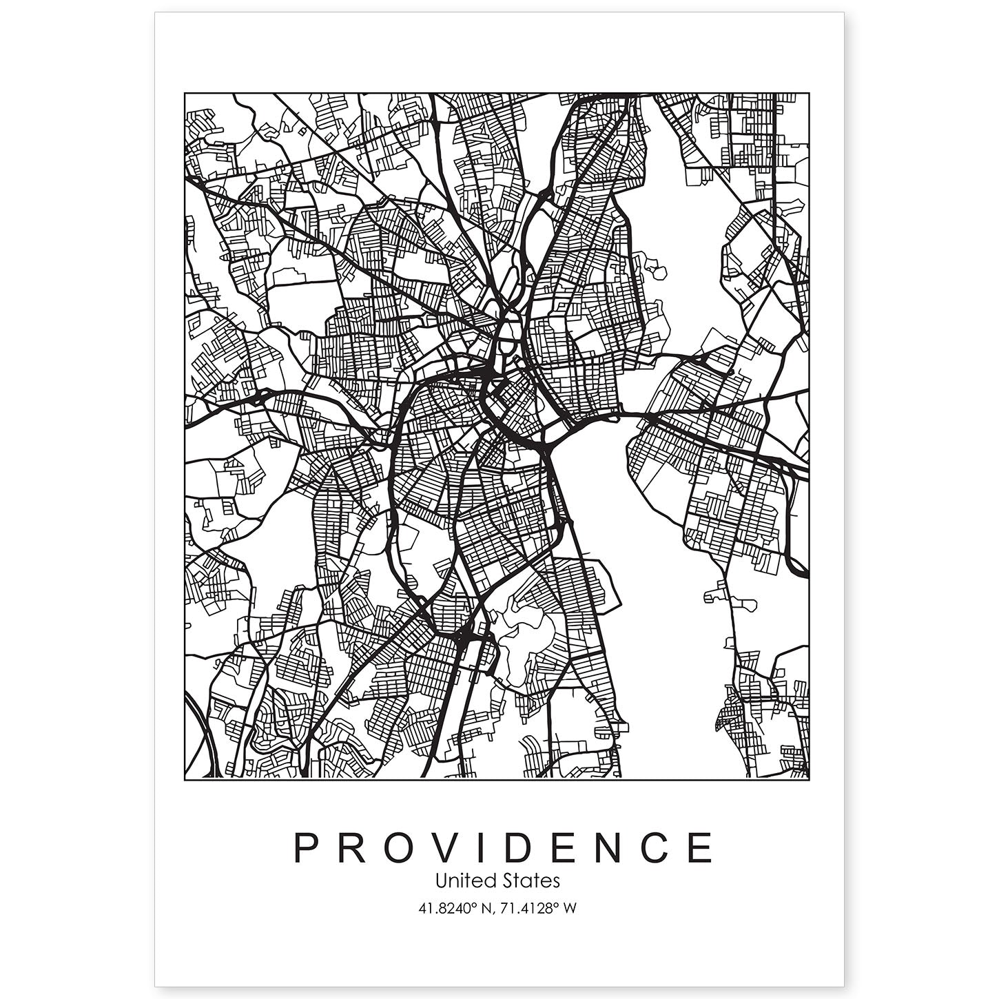 Poster con mapa de Providence. Lámina de Estados Unidos, con imágenes de mapas y carreteras-Artwork-Nacnic-A4-Sin marco-Nacnic Estudio SL