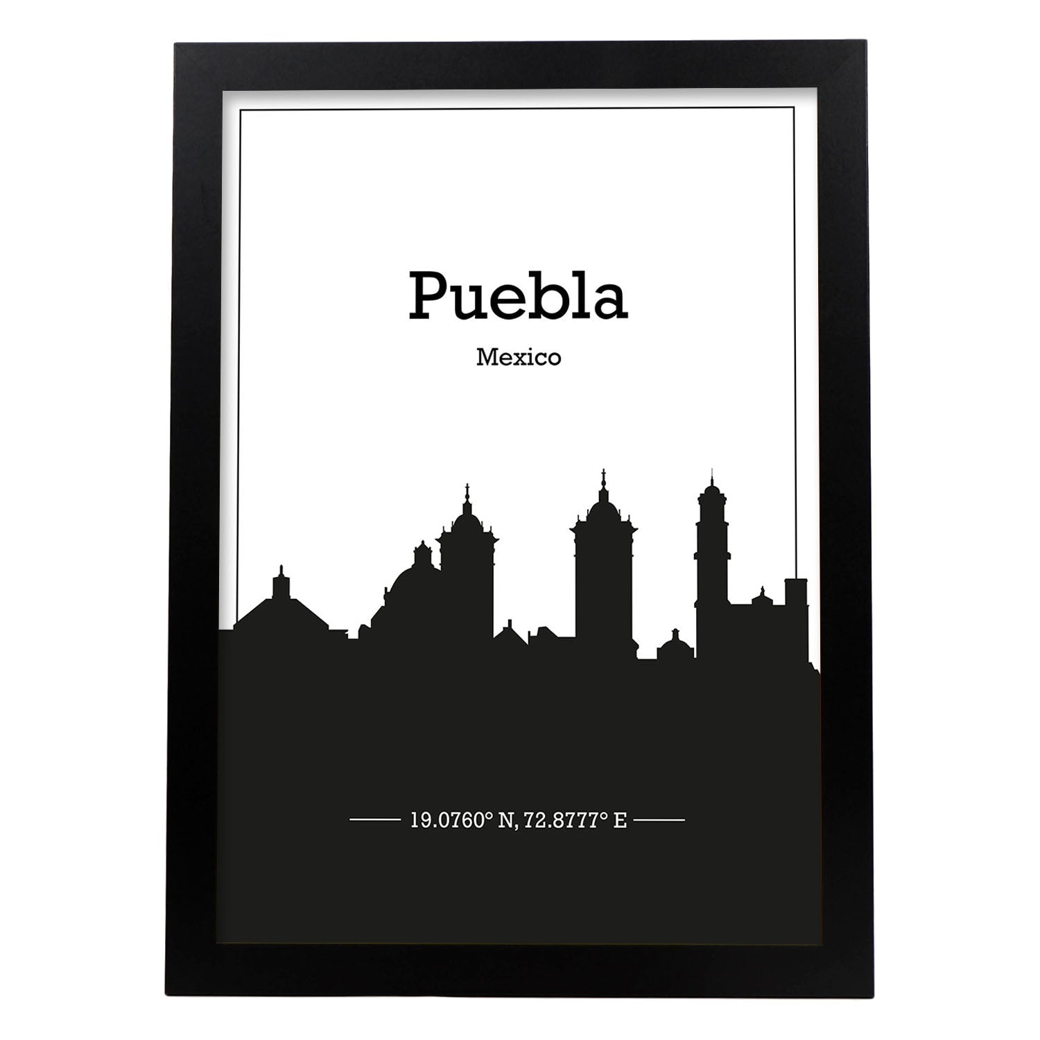 Poster con mapa de Puebla - Mexico. Láminas con Skyline de ciudades de Estados Unidos, Canada, Mexico con sombra negra.-Artwork-Nacnic-A3-Marco Negro-Nacnic Estudio SL