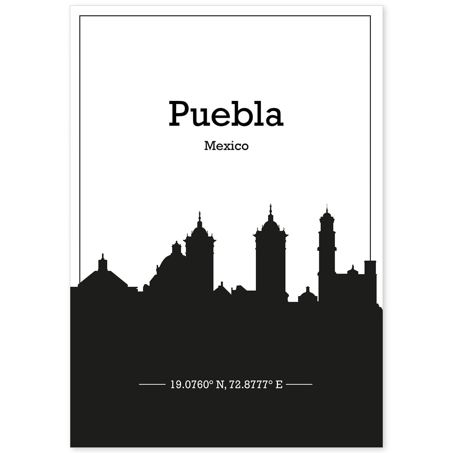 Poster con mapa de Puebla - Mexico. Láminas con Skyline de ciudades de Estados Unidos, Canada, Mexico con sombra negra.-Artwork-Nacnic-A4-Sin marco-Nacnic Estudio SL