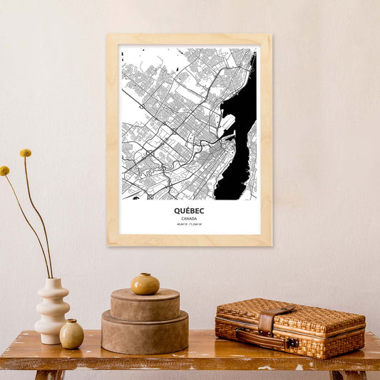 Poster con mapa de Quebec - Canada. Láminas de ciudades de Canada con mares y ríos en color negro.-Artwork-Nacnic-Nacnic Estudio SL