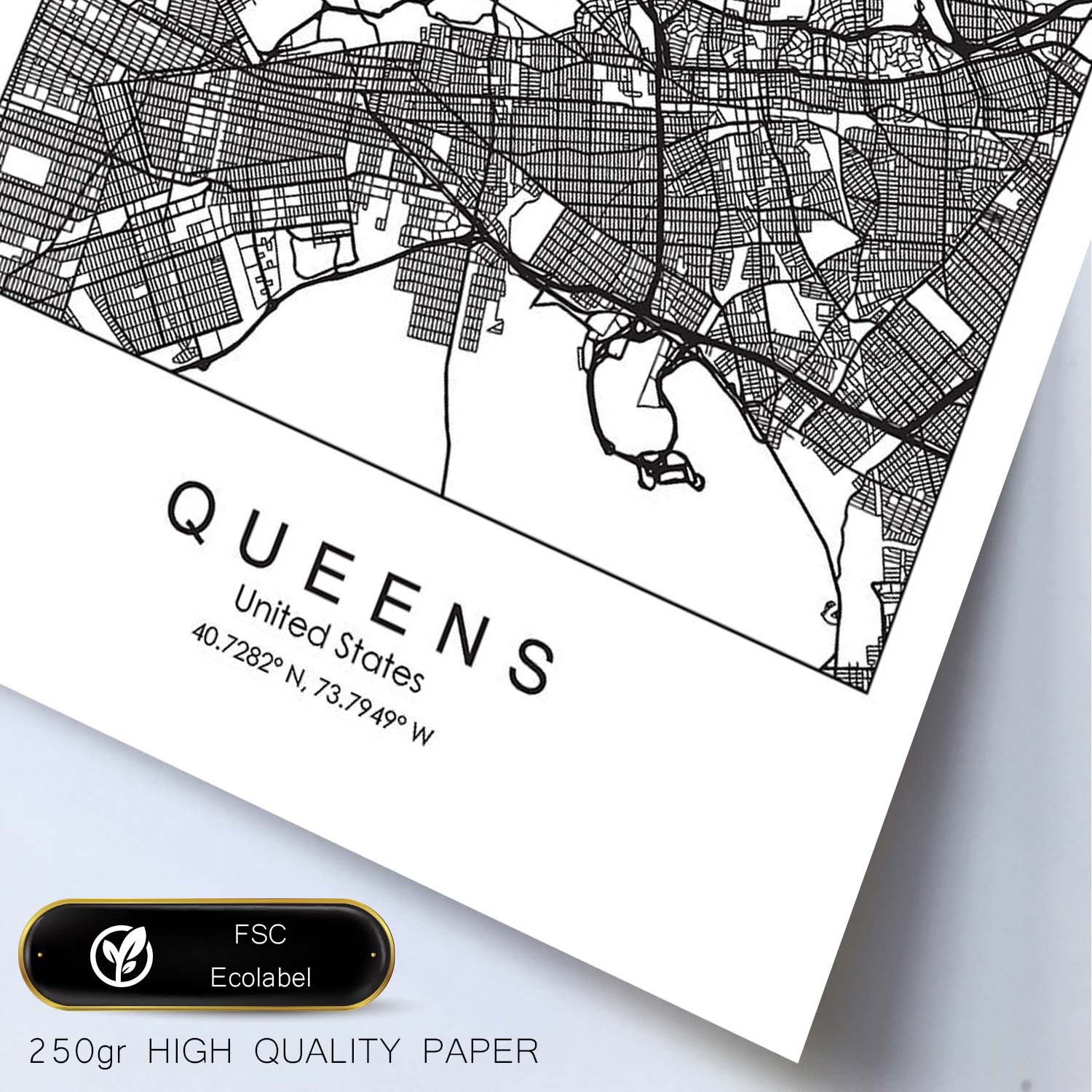 Poster con mapa de Queens. Lámina de Estados Unidos, con imágenes de mapas y carreteras-Artwork-Nacnic-Nacnic Estudio SL