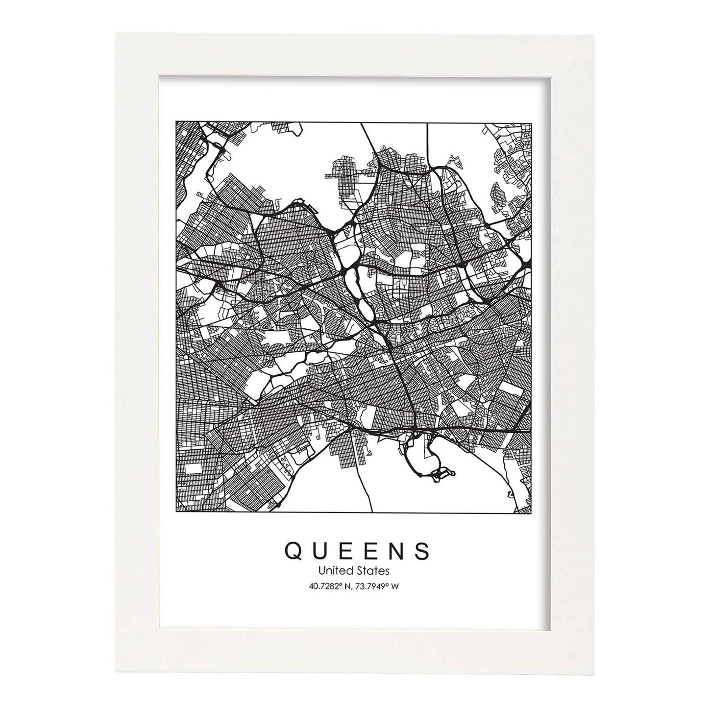 Poster con mapa de Queens. Lámina de Estados Unidos, con imágenes de mapas y carreteras-Artwork-Nacnic-A3-Marco Blanco-Nacnic Estudio SL