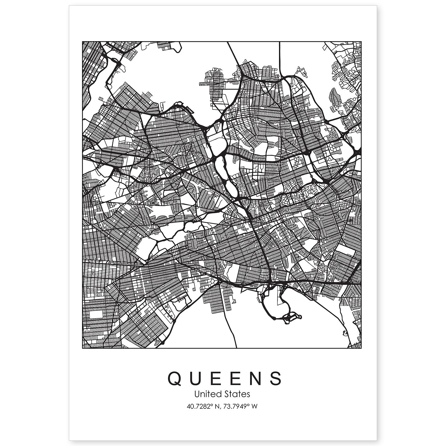 Poster con mapa de Queens. Lámina de Estados Unidos, con imágenes de mapas y carreteras-Artwork-Nacnic-A4-Sin marco-Nacnic Estudio SL