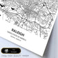 Poster con mapa de Raleigh - USA. Láminas de ciudades de Estados Unidos con mares y ríos en color negro.-Artwork-Nacnic-Nacnic Estudio SL