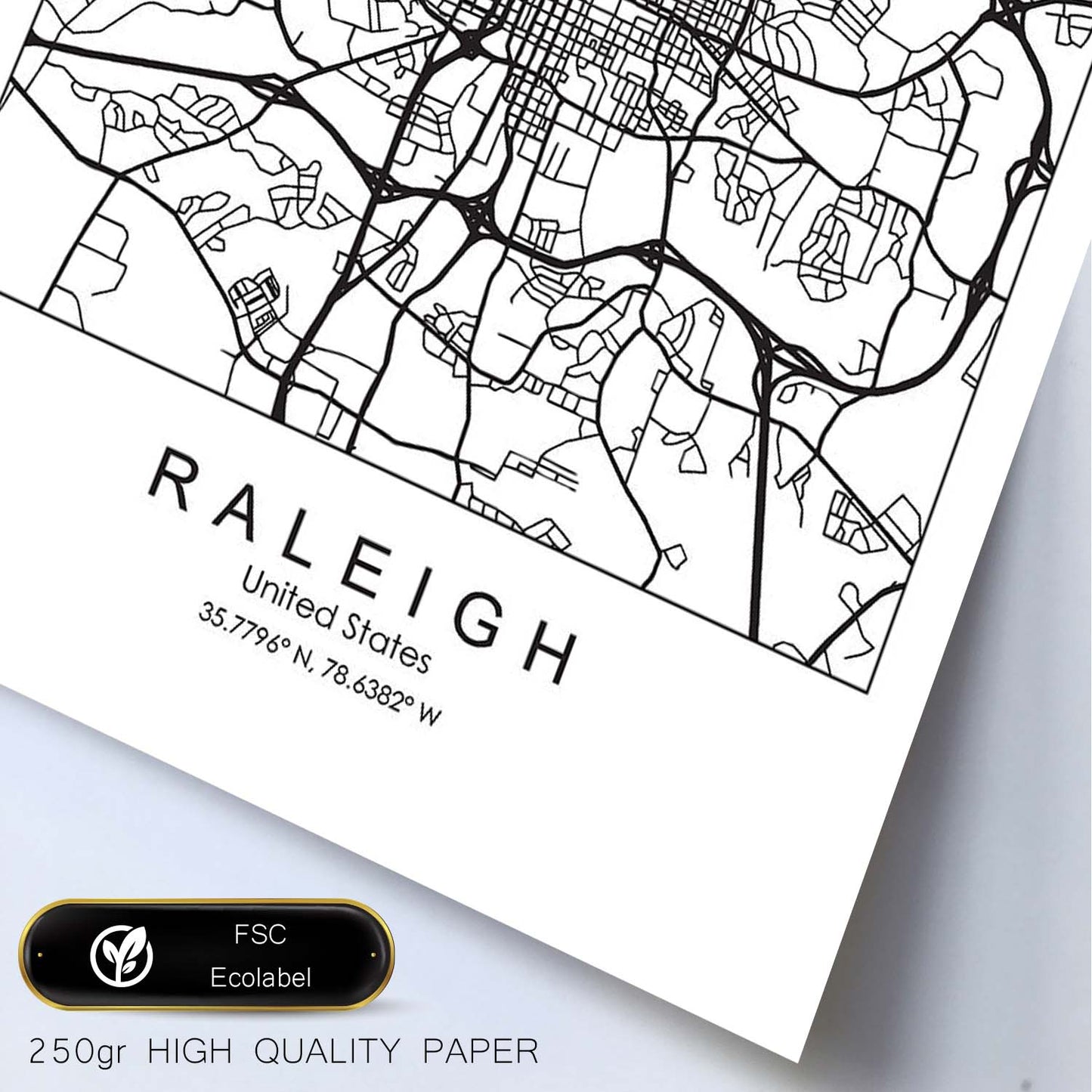Poster con mapa de Raleigh. Lámina de Estados Unidos, con imágenes de mapas y carreteras-Artwork-Nacnic-Nacnic Estudio SL