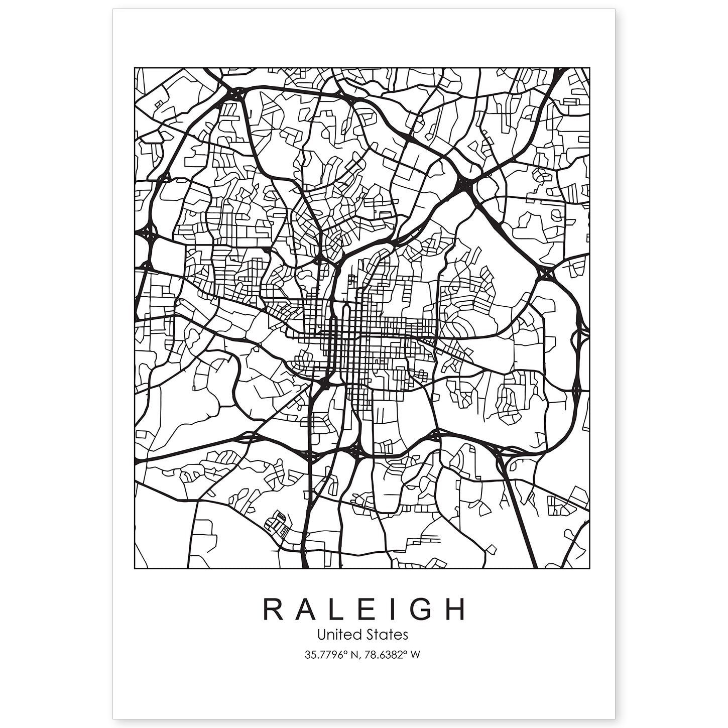 Poster con mapa de Raleigh. Lámina de Estados Unidos, con imágenes de mapas y carreteras-Artwork-Nacnic-A4-Sin marco-Nacnic Estudio SL
