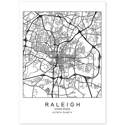 Poster con mapa de Raleigh. Lámina de Estados Unidos, con imágenes de mapas y carreteras-Artwork-Nacnic-A4-Sin marco-Nacnic Estudio SL