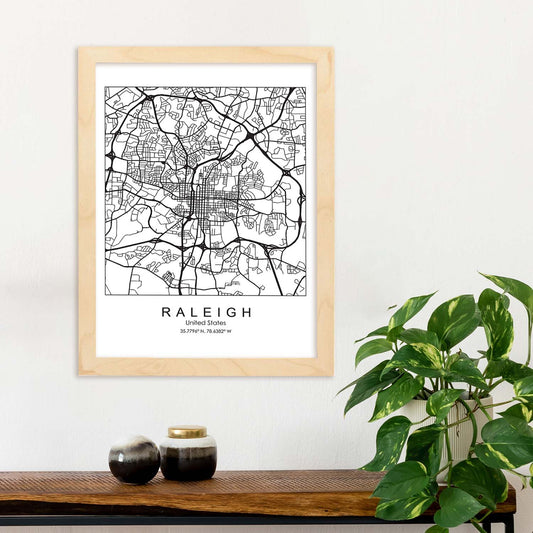 Poster con mapa de Raleigh. Lámina de Estados Unidos, con imágenes de mapas y carreteras-Artwork-Nacnic-Nacnic Estudio SL