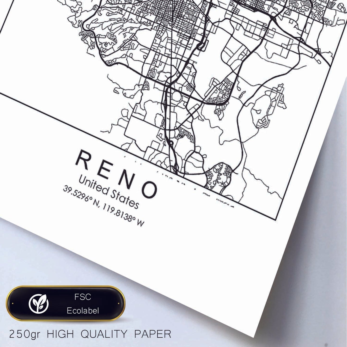 Poster con mapa de Reno. Lámina de Estados Unidos, con imágenes de mapas y carreteras-Artwork-Nacnic-Nacnic Estudio SL