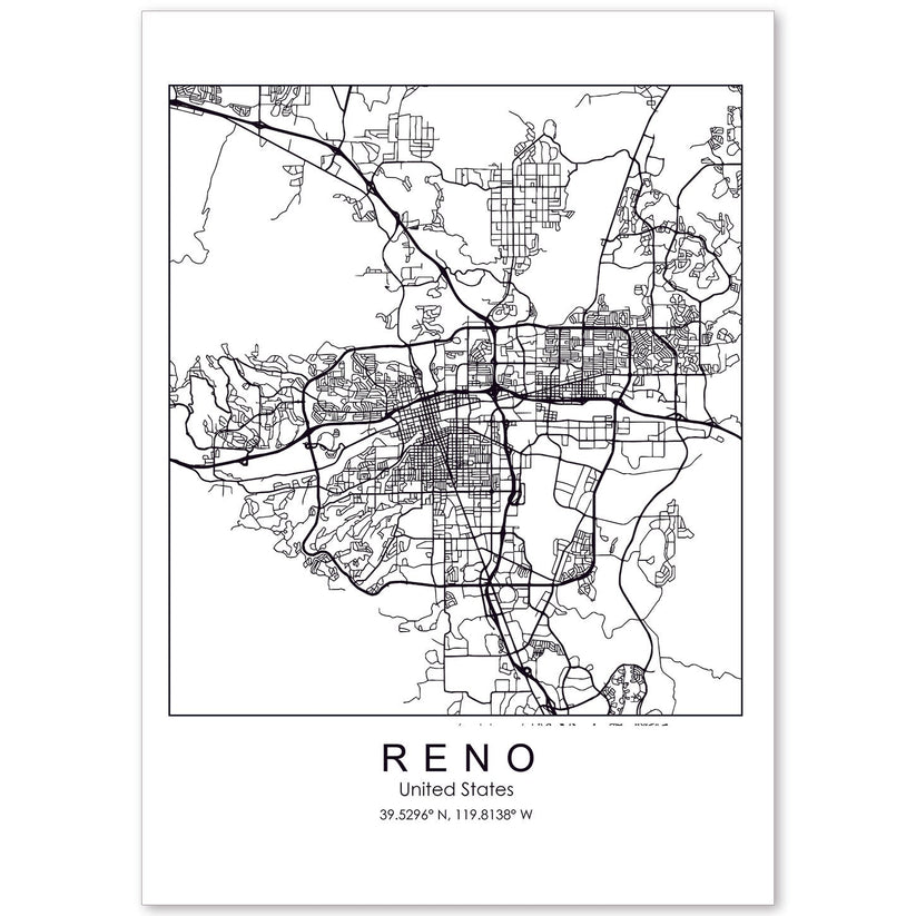 Poster con mapa de Reno. Lámina de Estados Unidos, con imágenes de map ...