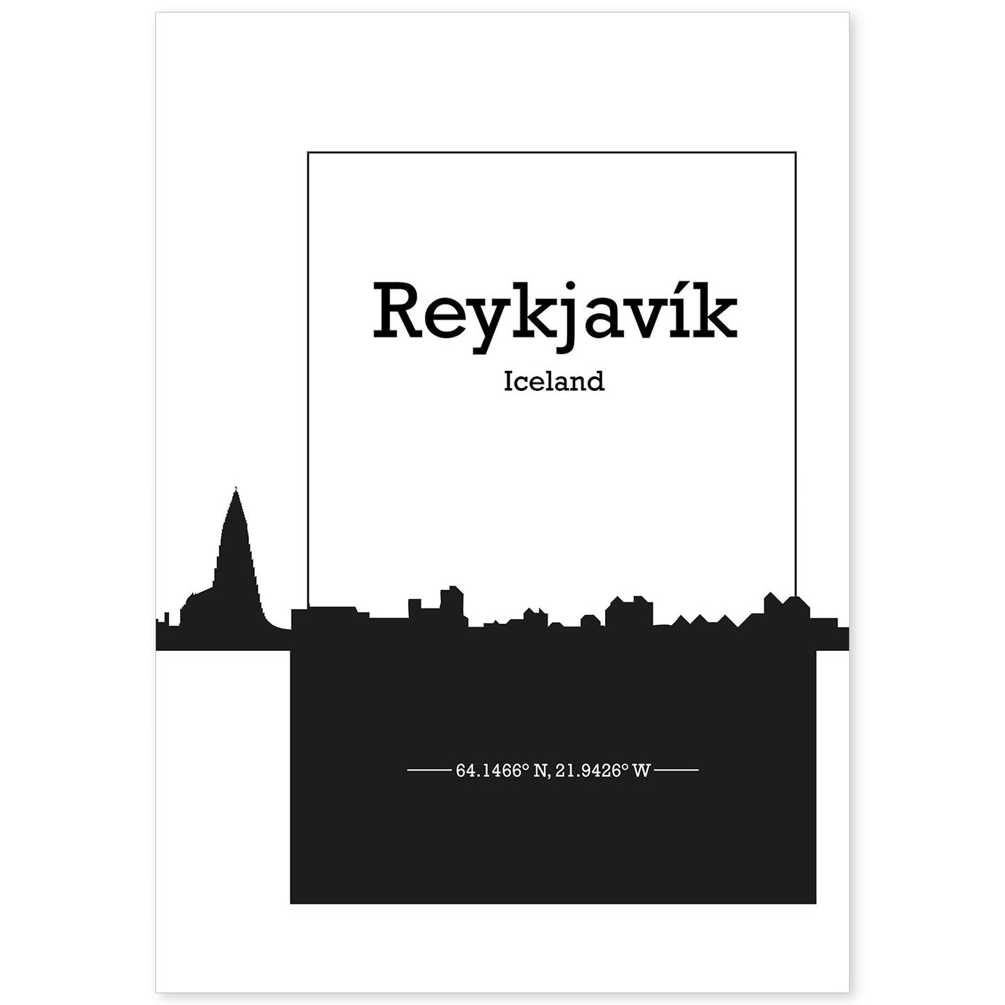 Poster con mapa de Reykjavik - Islandia. Láminas con Skyline de ciudades del norte de Europa con sombra negra.-Artwork-Nacnic-A4-Sin marco-Nacnic Estudio SL