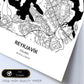 Poster con mapa de Reykjavik - Islandia. Láminas de ciudades del norte de Europa con mares y ríos en color negro.-Artwork-Nacnic-Nacnic Estudio SL