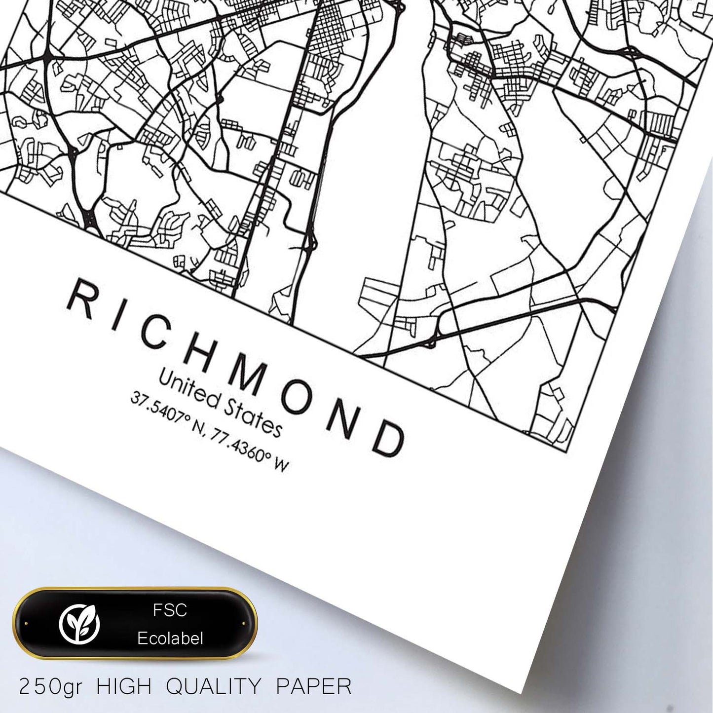 Poster con mapa de Richmond. Lámina de Estados Unidos, con imágenes de mapas y carreteras-Artwork-Nacnic-Nacnic Estudio SL