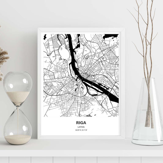Poster con mapa de Riga - Latvia. Láminas de ciudades de Europa con mares y ríos en color negro.-Artwork-Nacnic-Nacnic Estudio SL