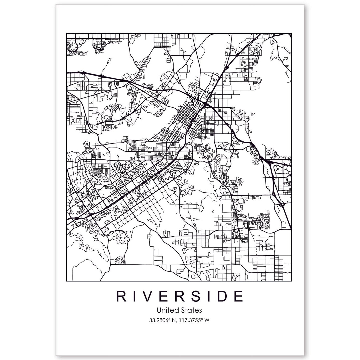 Poster con mapa de Riverside. Lámina de Estados Unidos, con imágenes de mapas y carreteras-Artwork-Nacnic-A4-Sin marco-Nacnic Estudio SL