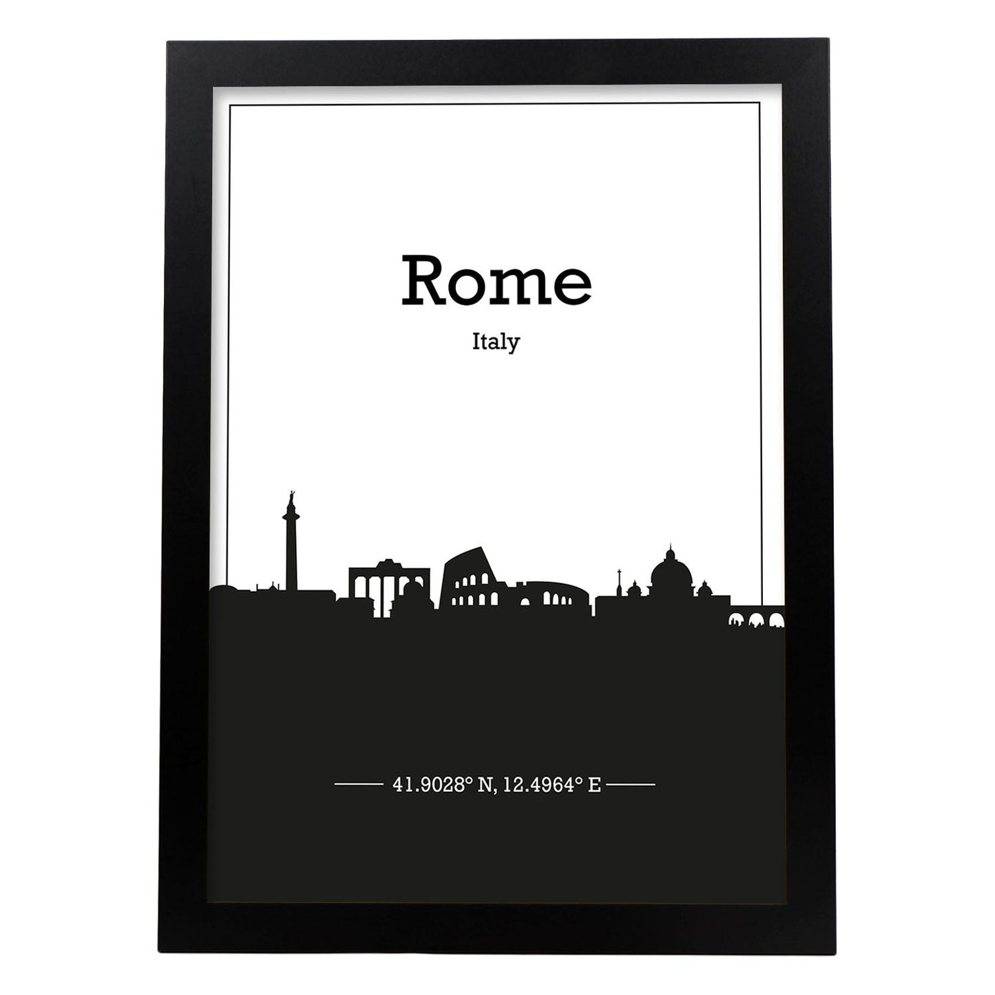 Poster con mapa de Rome - Italia. Láminas con Skyline de ciudades de Italia con sombra negra.-Artwork-Nacnic-A3-Marco Negro-Nacnic Estudio SL