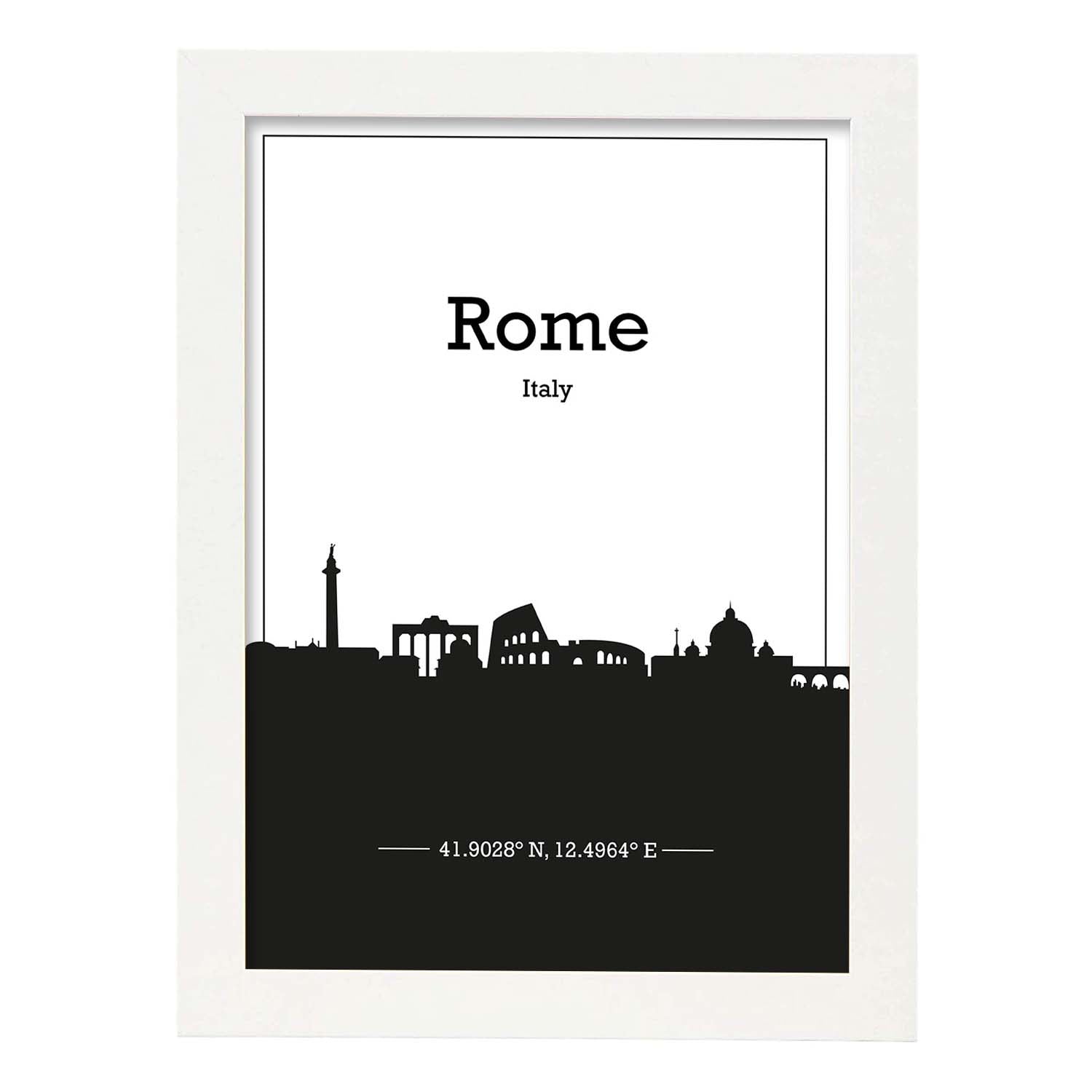 Poster con mapa de Rome - Italia. Láminas con Skyline de ciudades de Italia con sombra negra.-Artwork-Nacnic-A4-Marco Blanco-Nacnic Estudio SL